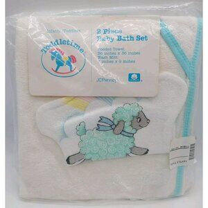 Penney’s Toddletime Terry bath set hooded Towel & Wash Mitt NOS Lambs READ